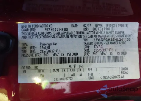 2017 Ford Focus Sel z USA, uszkodzony, nr VIN 1FADP3H25HL241136